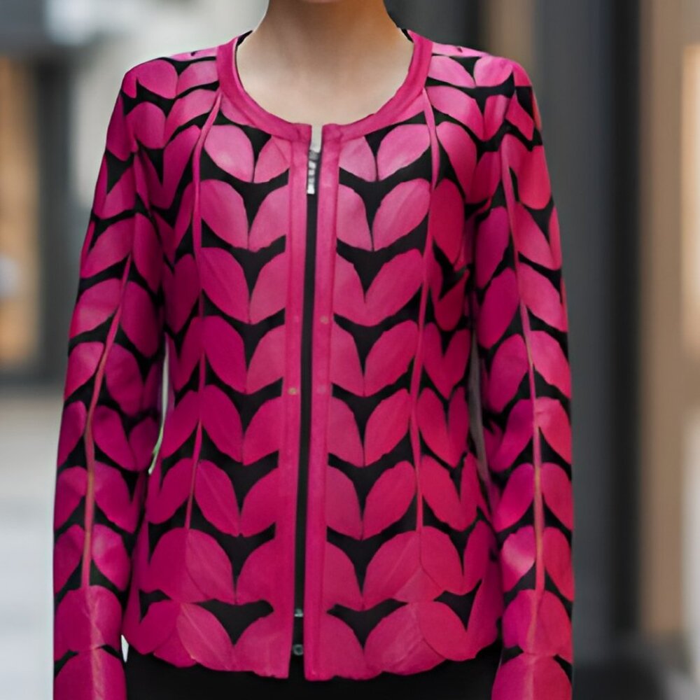 Sheer Jacket for Women Blouse Top Shirt Outfit Handmade Light Leather Leaf Patte
